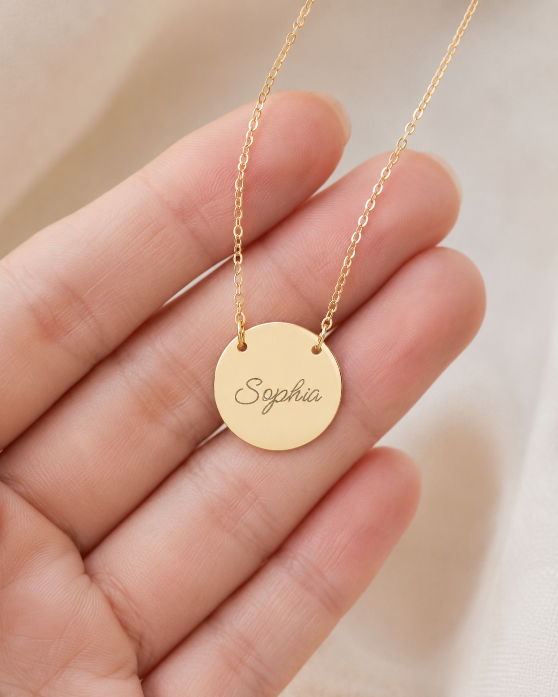 Personalized Engraved Circle Necklace - Custom Name Disc Pendant