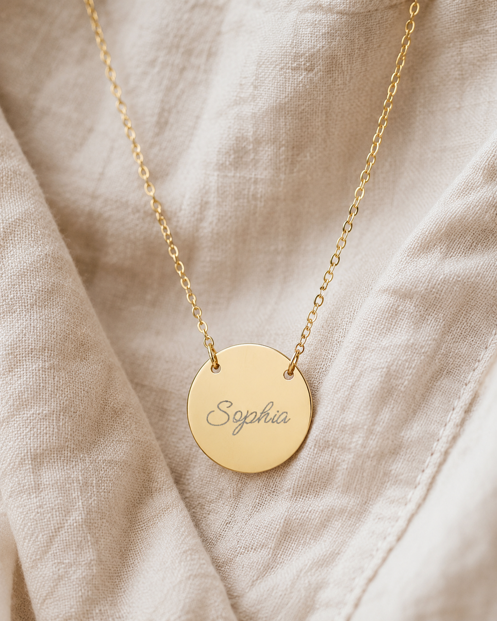 Personalized Engraved Circle Necklace - Custom Name Disc Pendant