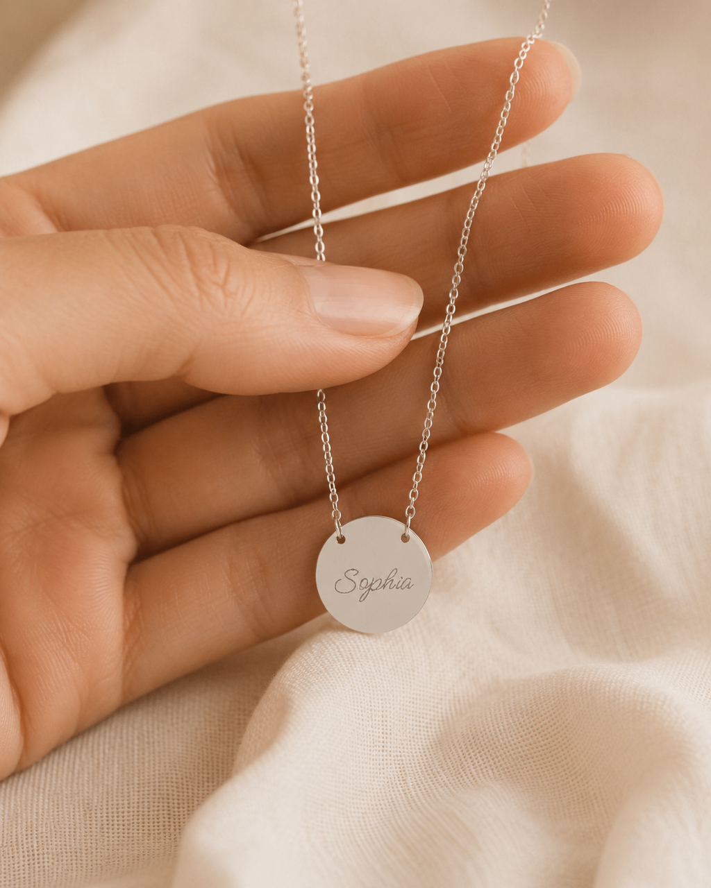 Personalized Engraved Circle Necklace - Custom Name Disc Pendant
