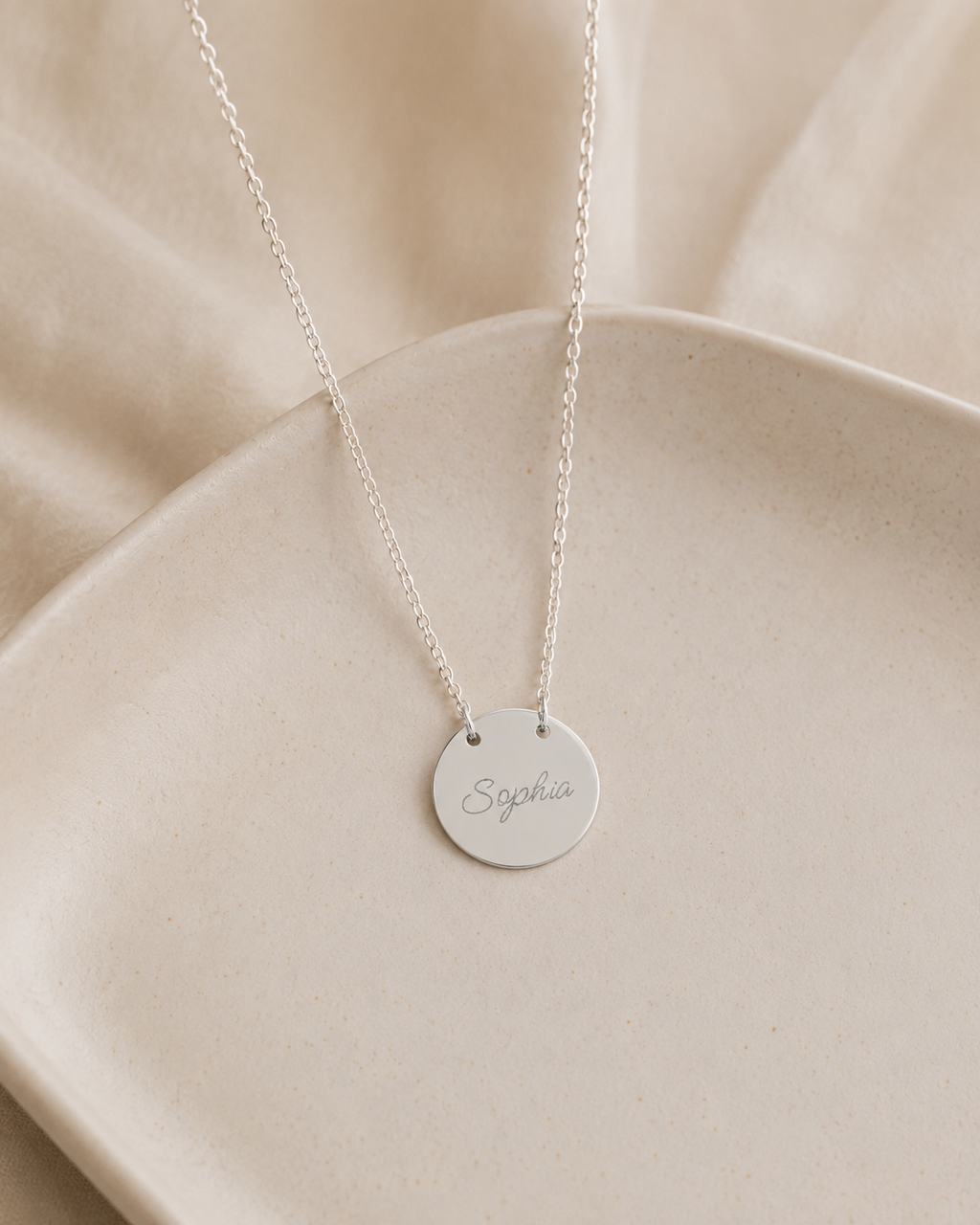 Personalized Engraved Circle Necklace - Custom Name Disc Pendant