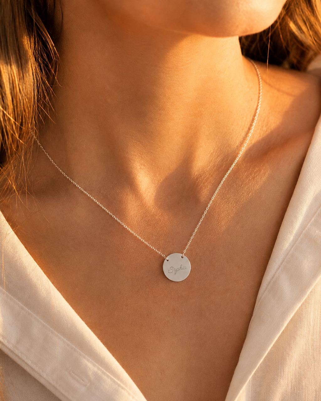 Personalized Engraved Circle Necklace - Custom Name Disc Pendant