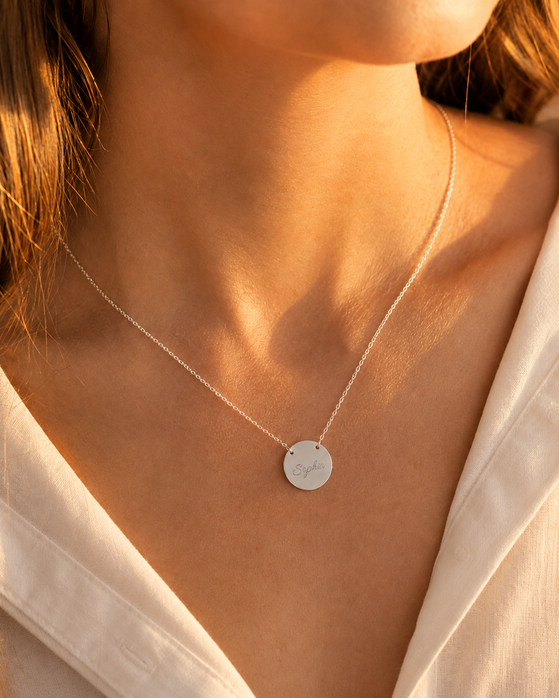 Personalized Engraved Circle Necklace - Custom Name Disc Pendant
