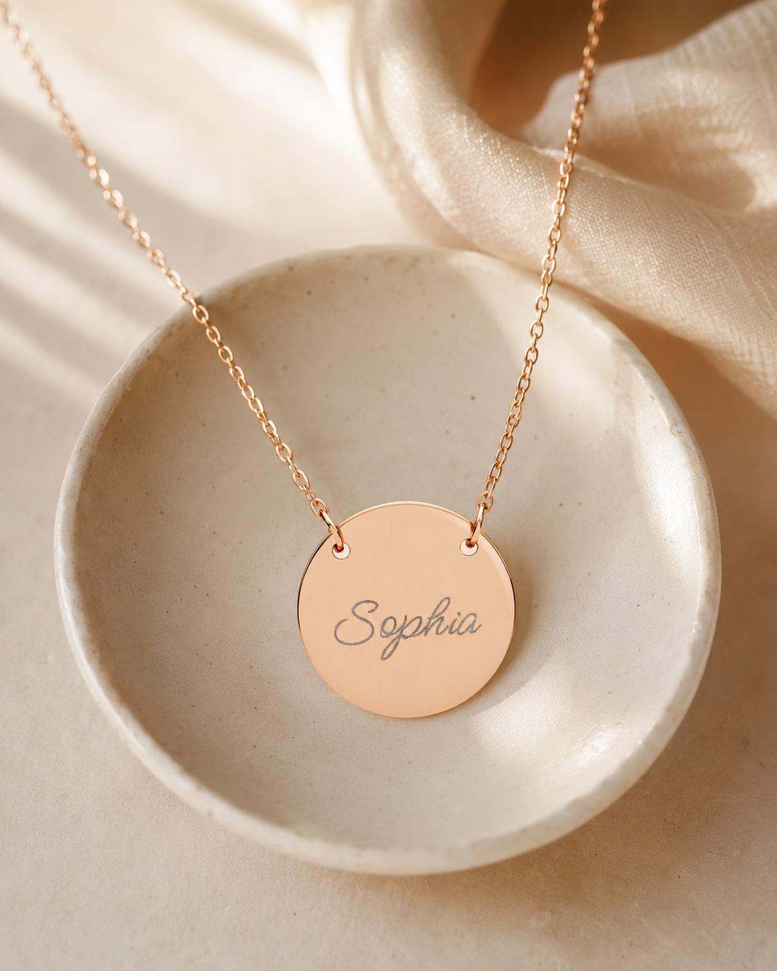 Personalized Engraved Circle Necklace - Custom Name Disc Pendant