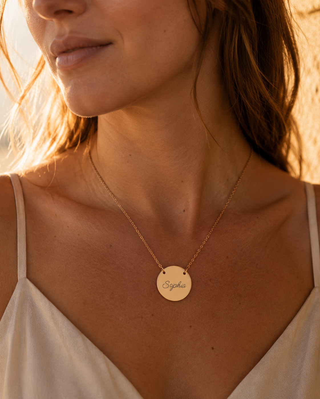 Personalized Engraved Circle Necklace - Custom Name Disc Pendant