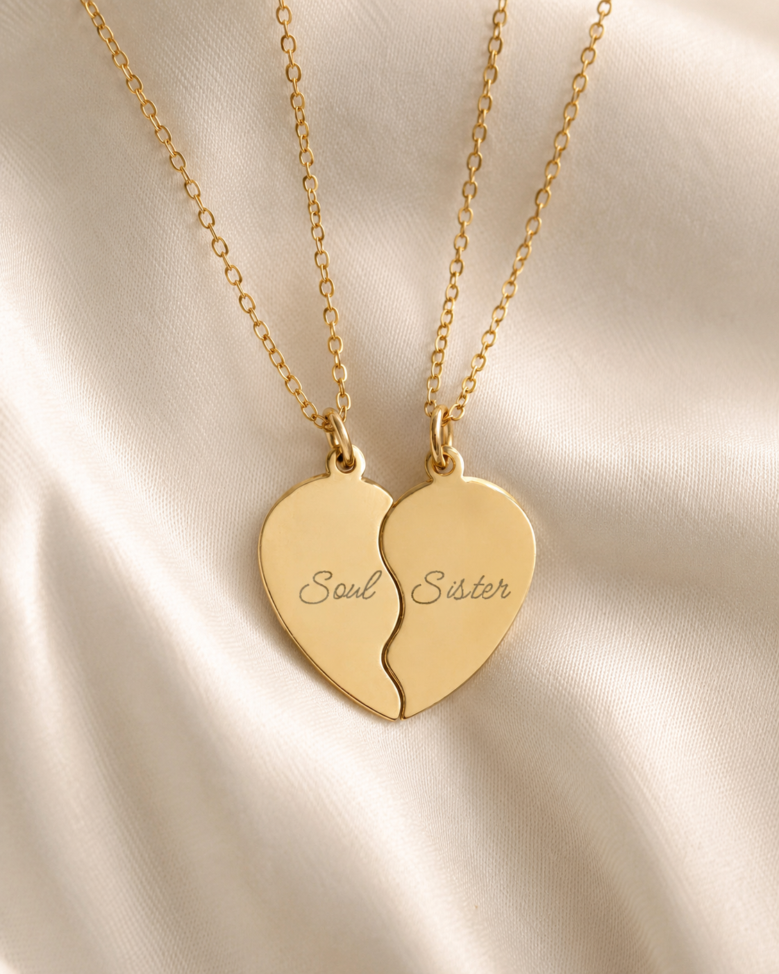 Personalized Split Heart Necklace Set - Matching Engraved Jewelry for Two