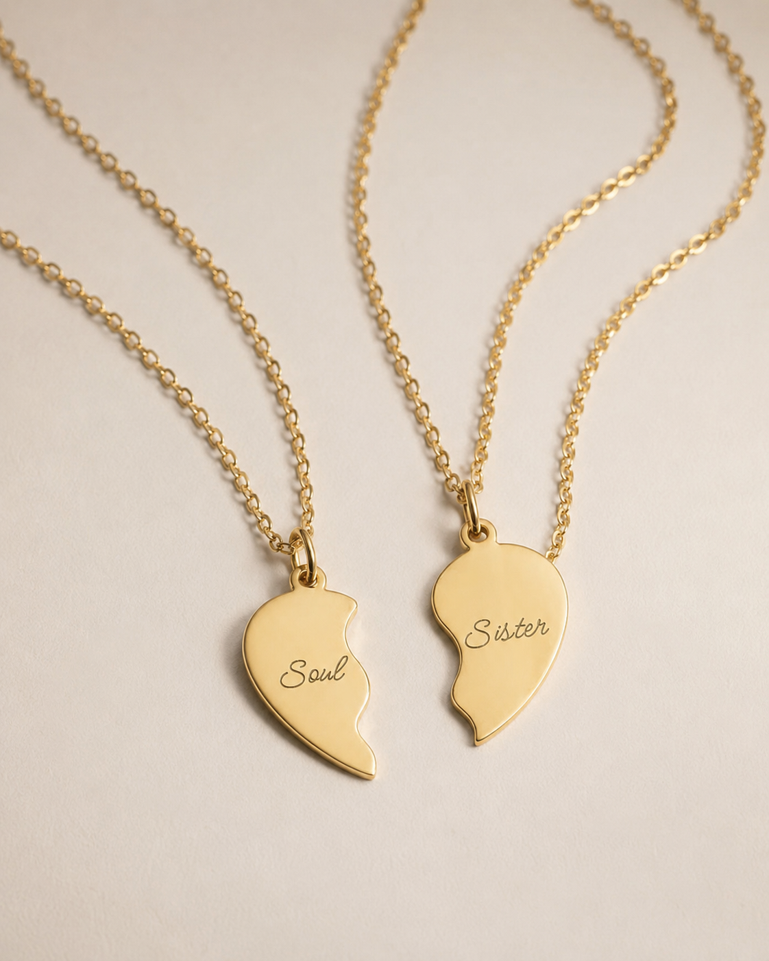 Personalized Split Heart Necklace Set - Matching Engraved Jewelry for Two