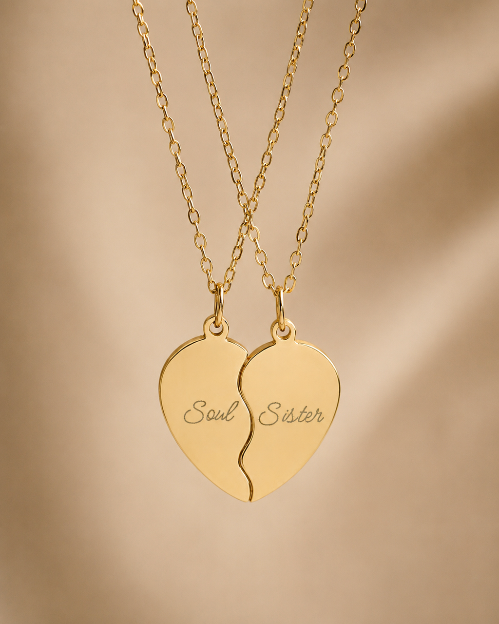 Personalized Split Heart Necklace Set - Matching Engraved Jewelry for Two