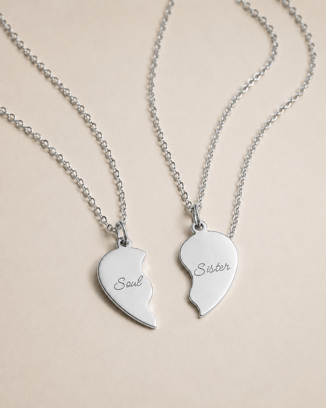 Personalized Split Heart Necklace Set - Matching Engraved Jewelry for Two