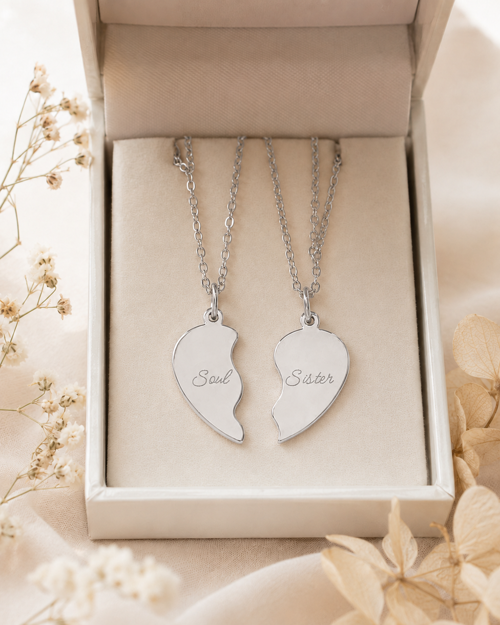 Personalized Split Heart Necklace Set - Matching Engraved Jewelry for Two
