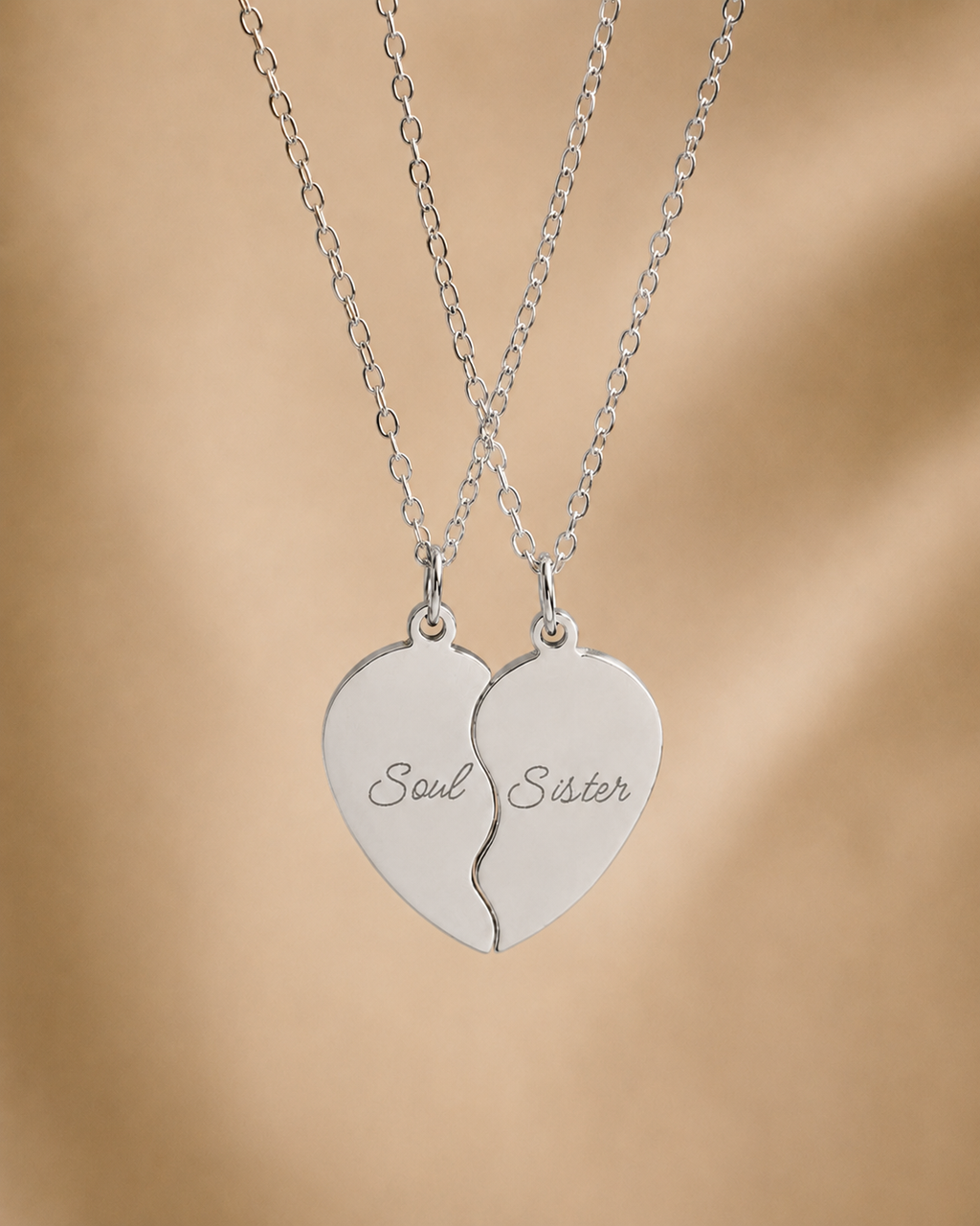Personalized Split Heart Necklace Set - Matching Engraved Jewelry for Two