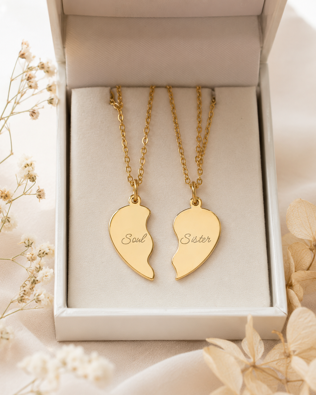 Personalized Split Heart Necklace Set - Matching Engraved Jewelry for Two