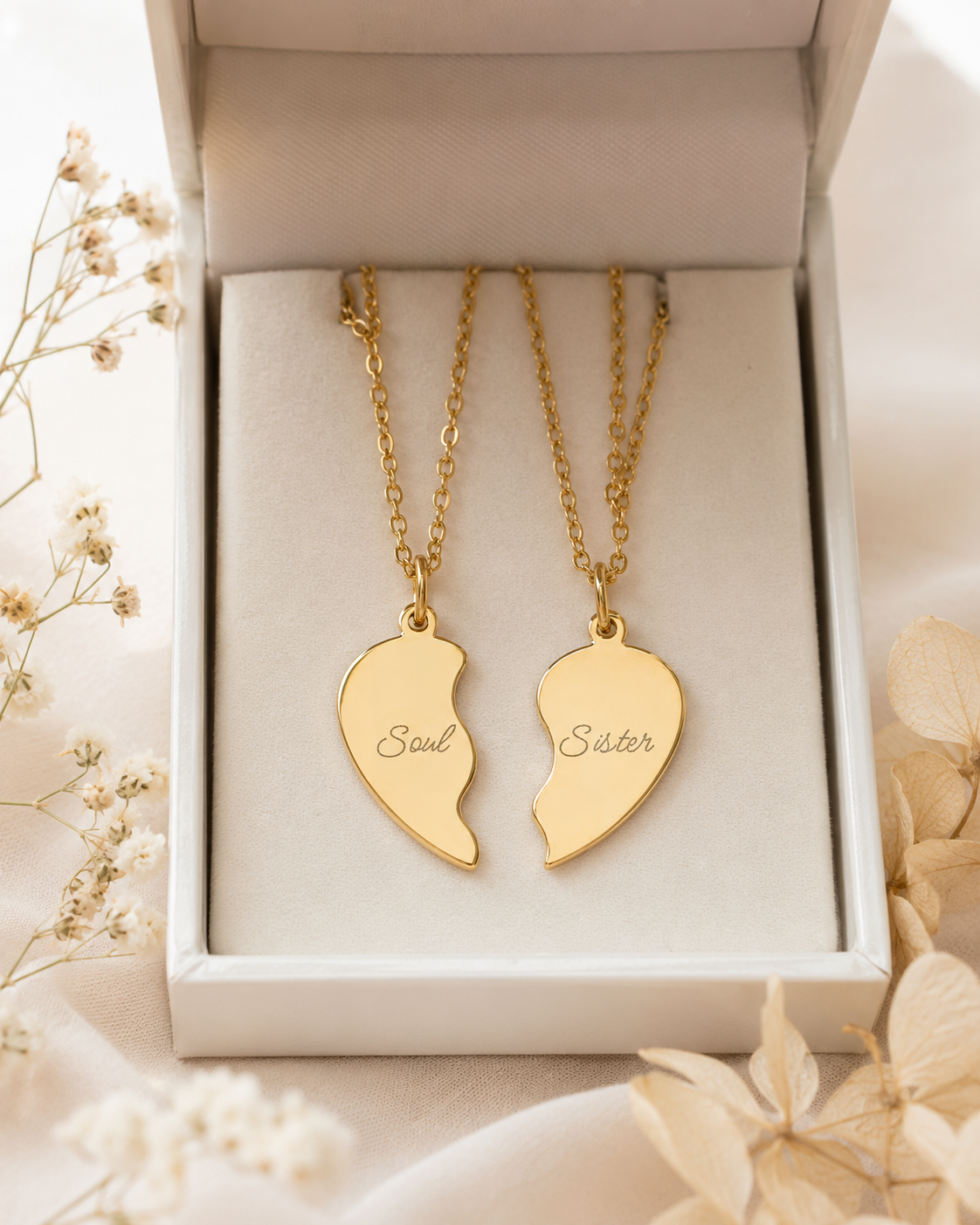 Personalized Split Heart Necklace Set - Matching Engraved Jewelry for Two