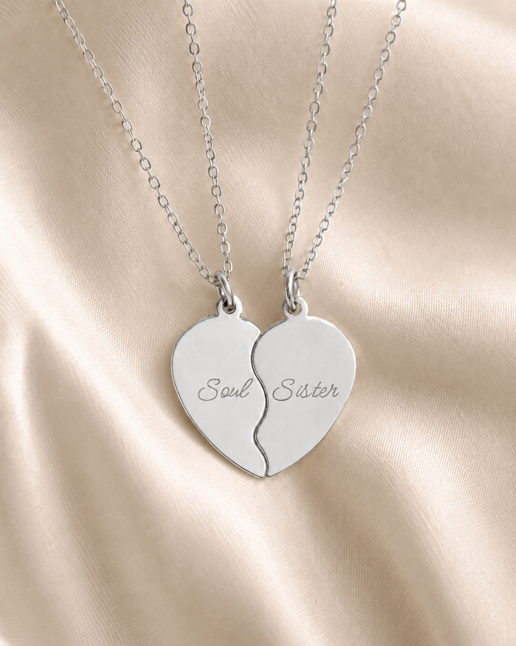Personalized Split Heart Necklace Set - Matching Engraved Jewelry for Two