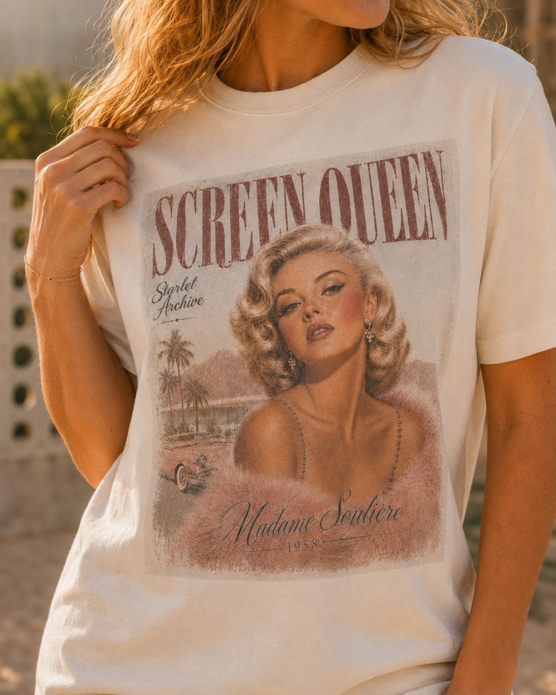 Screen Queen Long Boxy Shirt – Vintage 1950s Palm Springs Graphic Tee
