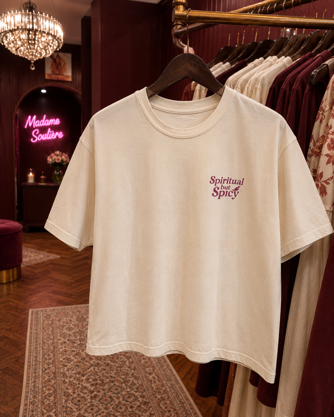Spiritual but Spicy – Retro Mini Print Boxy T-Shirt