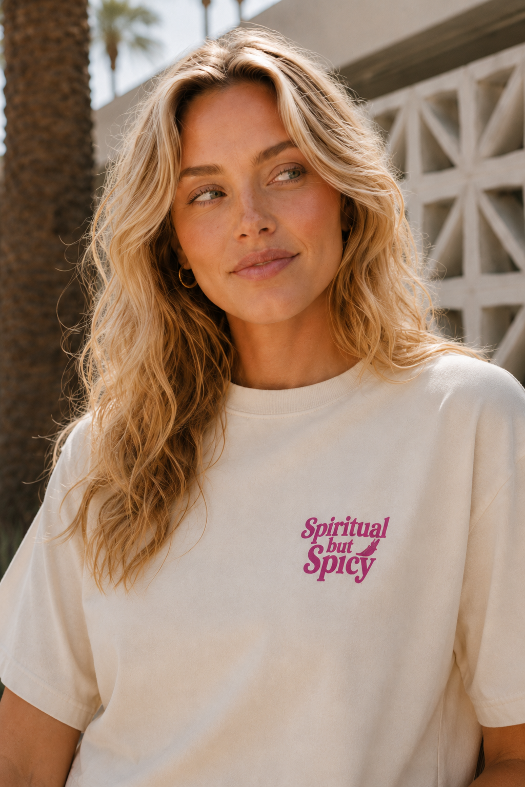 Spiritual but Spicy – Retro Mini Print Boxy T-Shirt