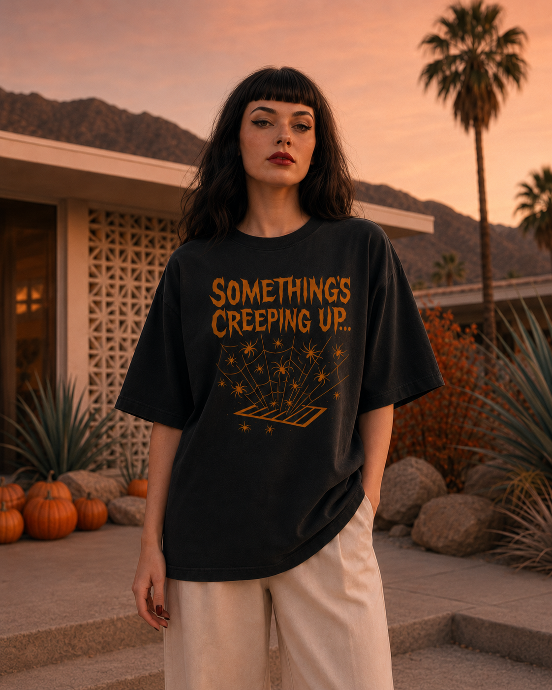 Something’s Creeping Up… – Vintage Horror Long Boxy T-Shirt