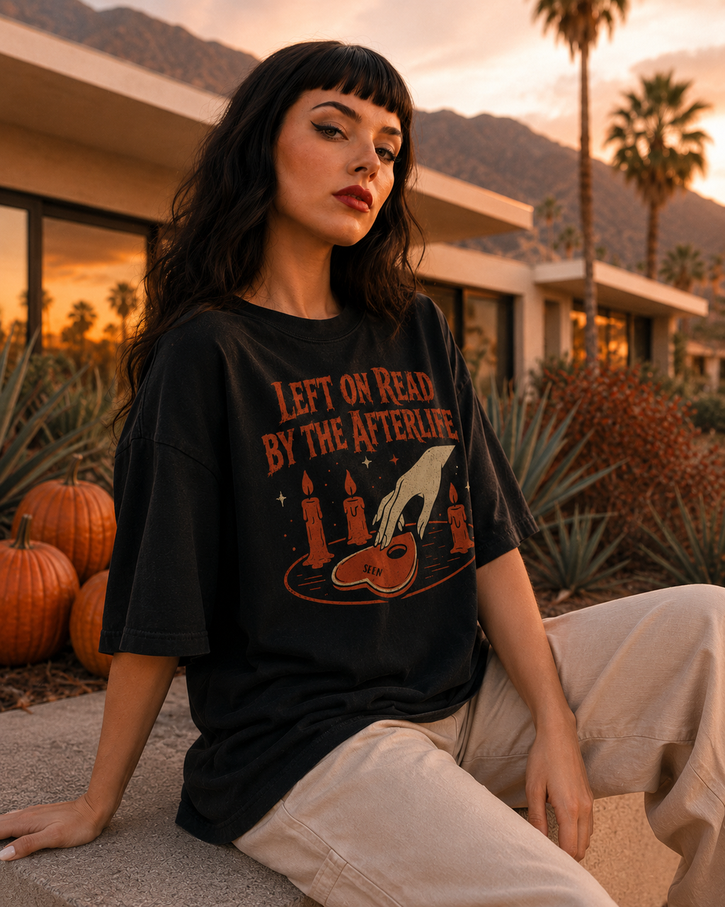 Left on Read by the Afterlife – Vintage Halloween Long Boxy T-Shirt