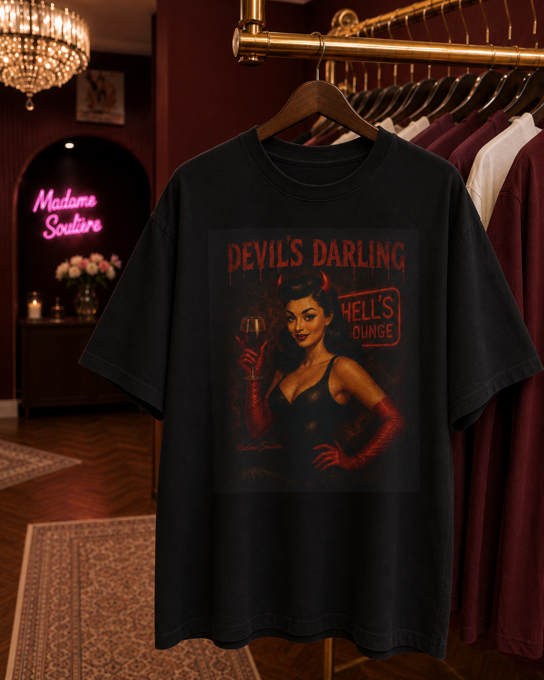 Devil’s Darling – Retro Pin-Up Devil Long Boxy T-Shirt