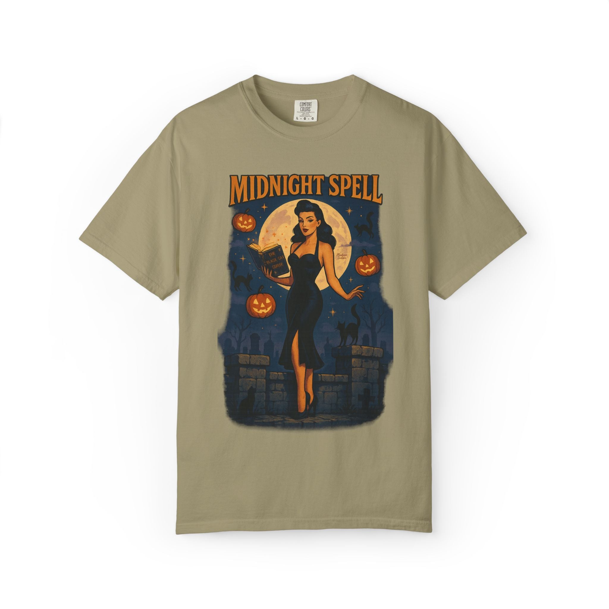Midnight Spell – Retro Pin-Up Witch Unisex Halloween T-Shirt