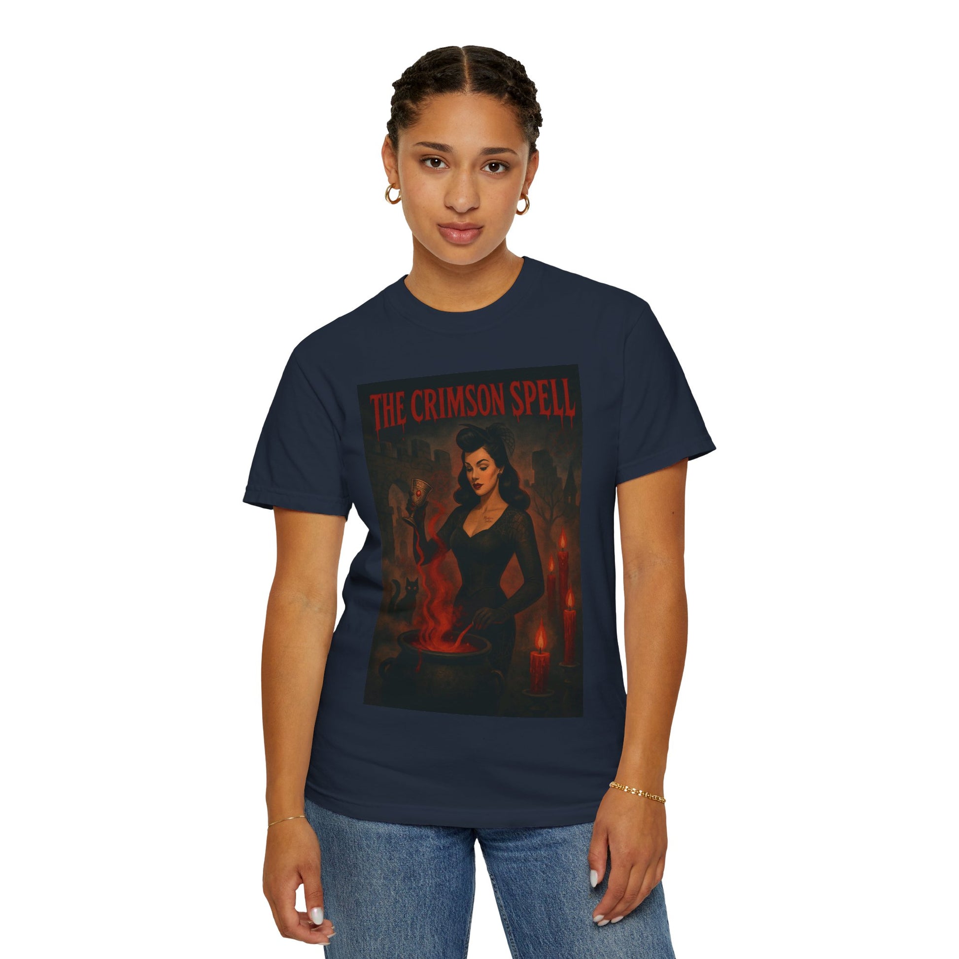 The Crimson Spell Halloween Unisex T-Shirt – Retro Witch Graphic Tee, Vintage Horror Spooky Top,  Scary Season Shirt - Madame Soulière