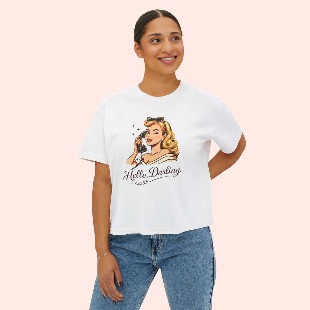 Hello Darling - Retro Pin-Up Graphic Boxy T-Shirt