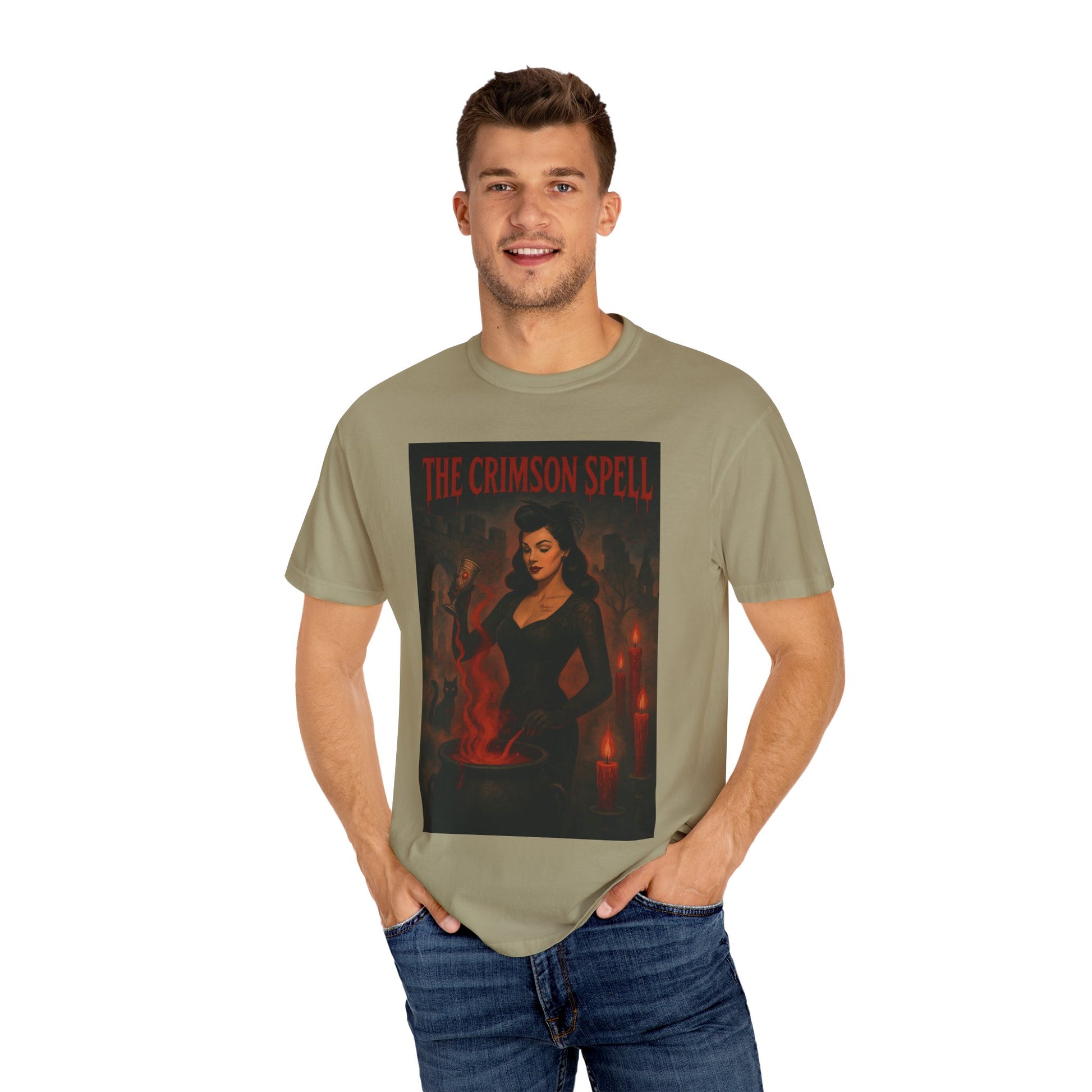 The Crimson Spell Halloween Unisex T-Shirt – Retro Witch Graphic Tee, Vintage Horror Spooky Top,  Scary Season Shirt - Madame Soulière