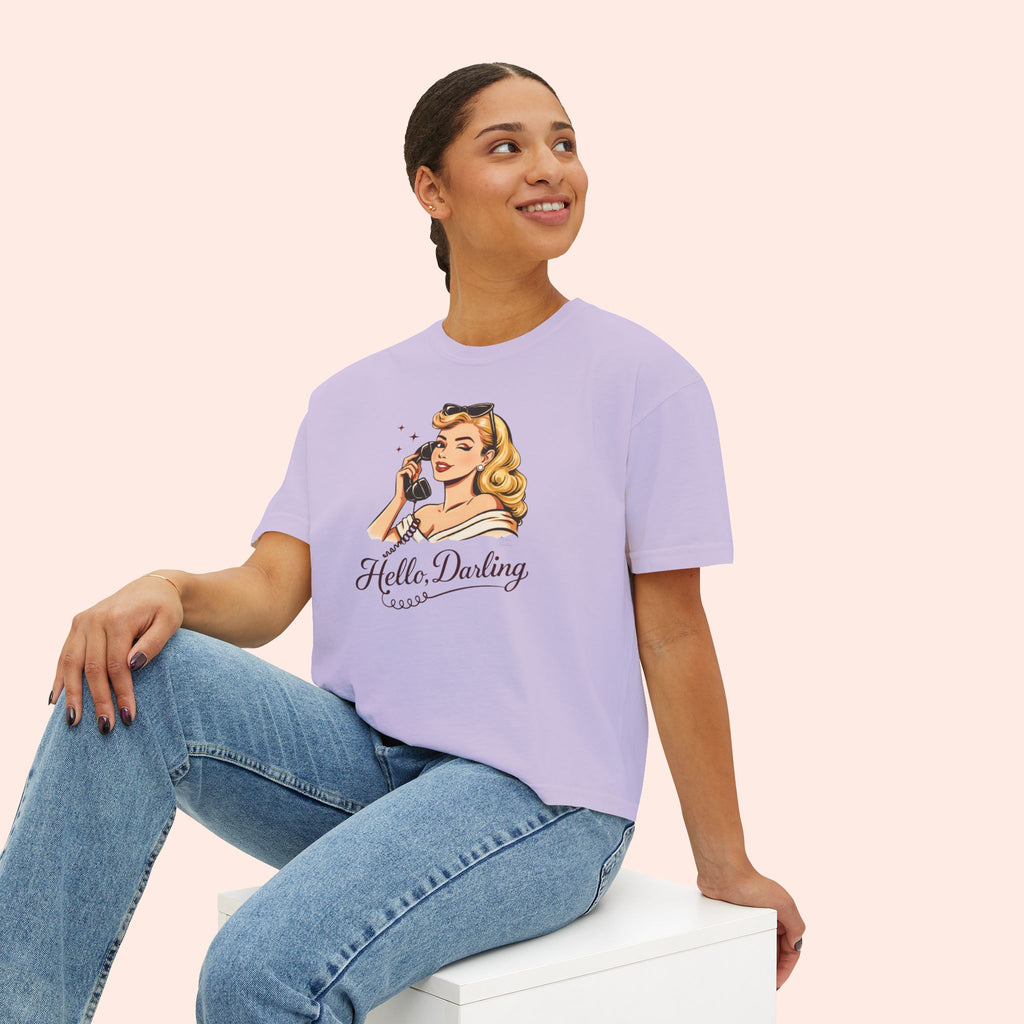 Hello Darling - Retro Pin-Up Graphic Boxy T-Shirt
