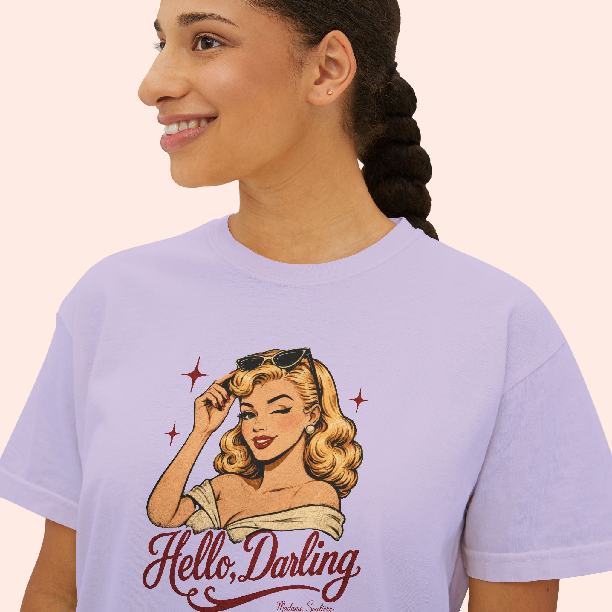 Hello Darling - Retro Pin-Up Graphic Boxy T-Shirt