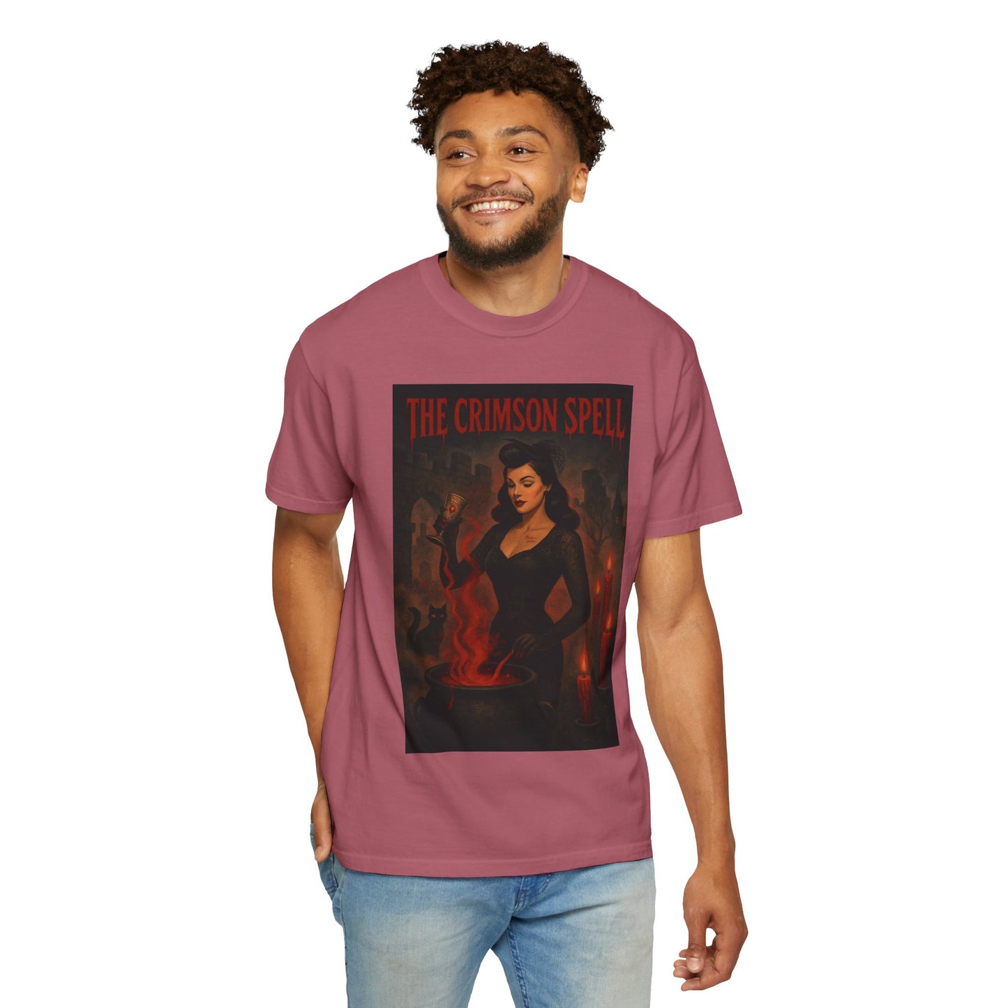 The Crimson Spell Halloween Unisex T-Shirt – Retro Witch Graphic Tee, Vintage Horror Spooky Top,  Scary Season Shirt - Madame Soulière