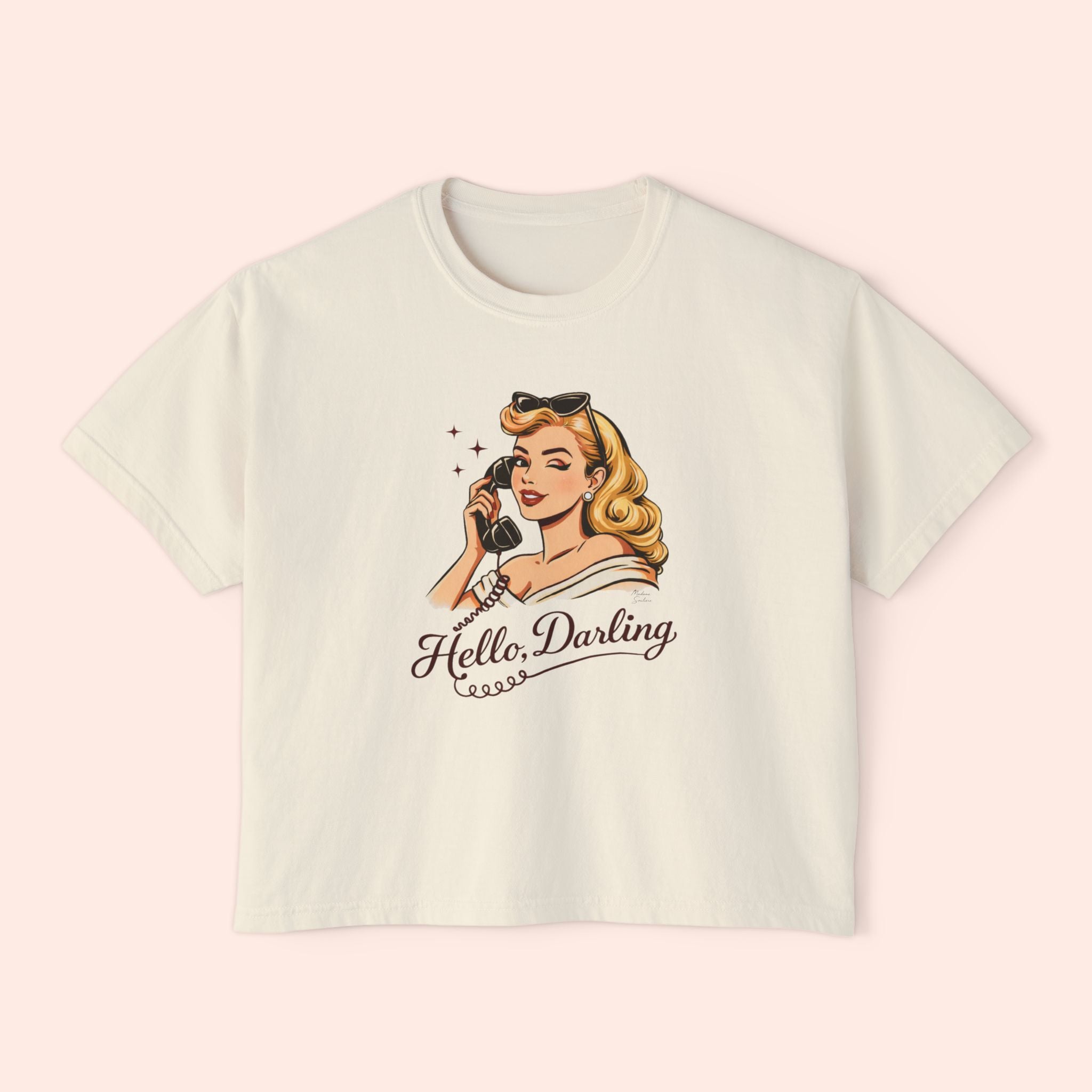 Hello Darling - Retro Pin-Up Graphic Boxy T-Shirt