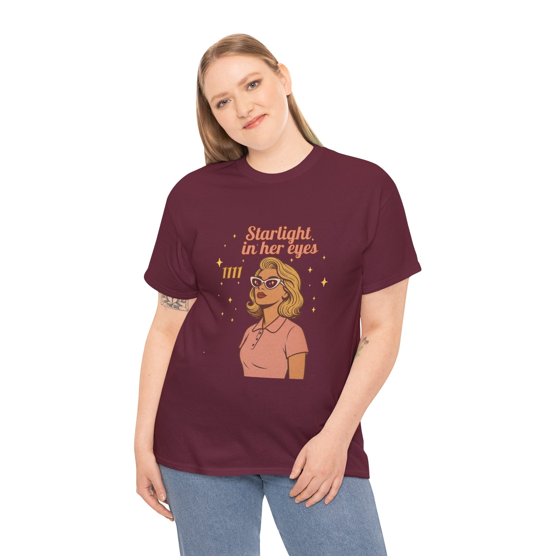 Starlight in Her Eyes – 1111 Angel Number Retro T-Shirt | Unisex Spiritual Vintage Tee - Madame Soulière