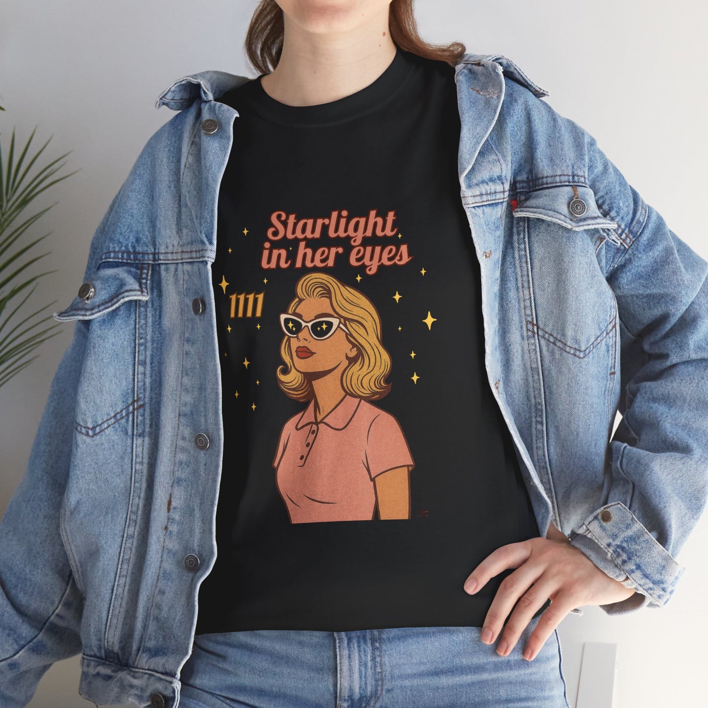 Starlight in Her Eyes – 1111 Angel Number Retro T-Shirt | Unisex Spiritual Vintage Tee - Madame Soulière