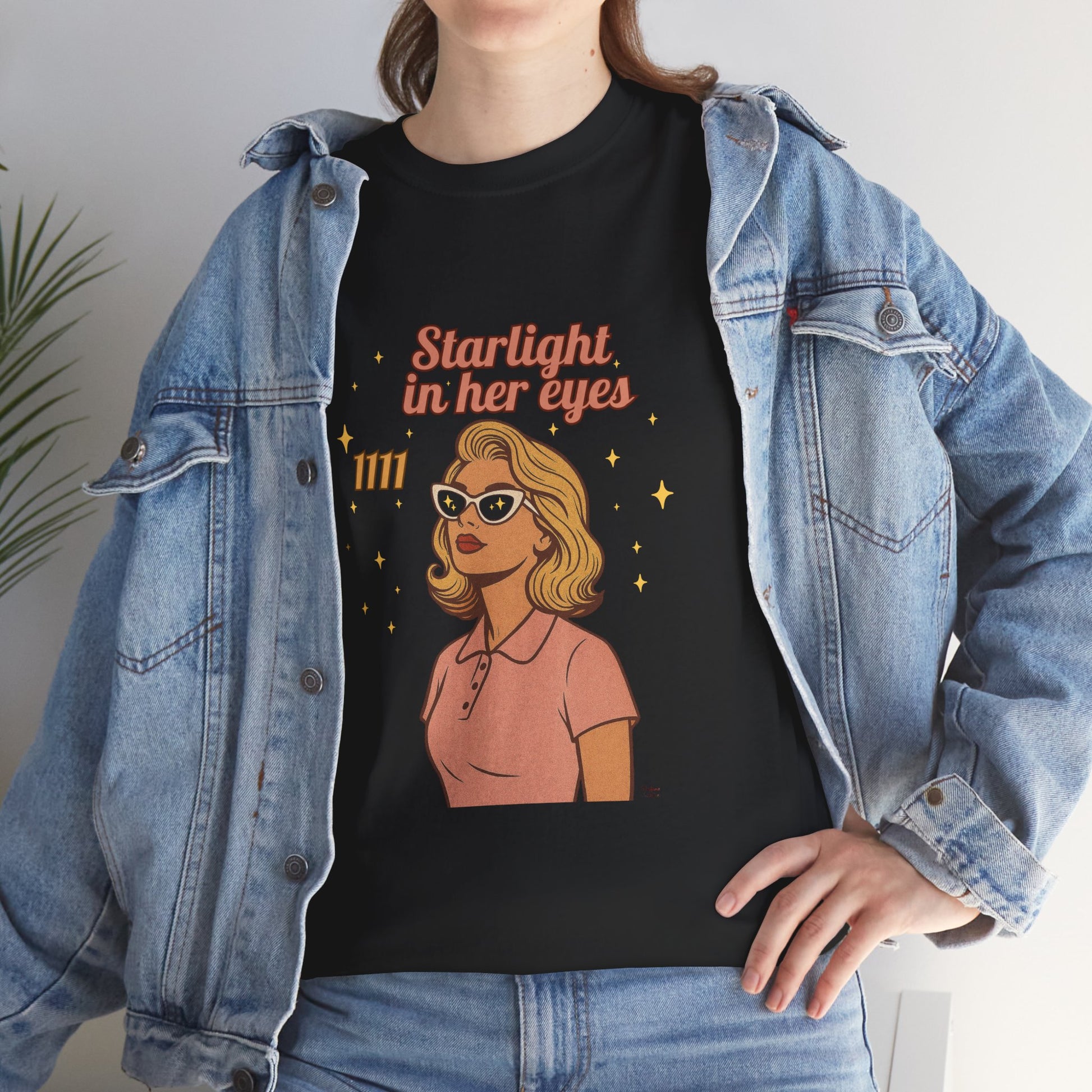Starlight in Her Eyes – 1111 Angel Number Retro T-Shirt | Unisex Spiritual Vintage Tee - Madame Soulière