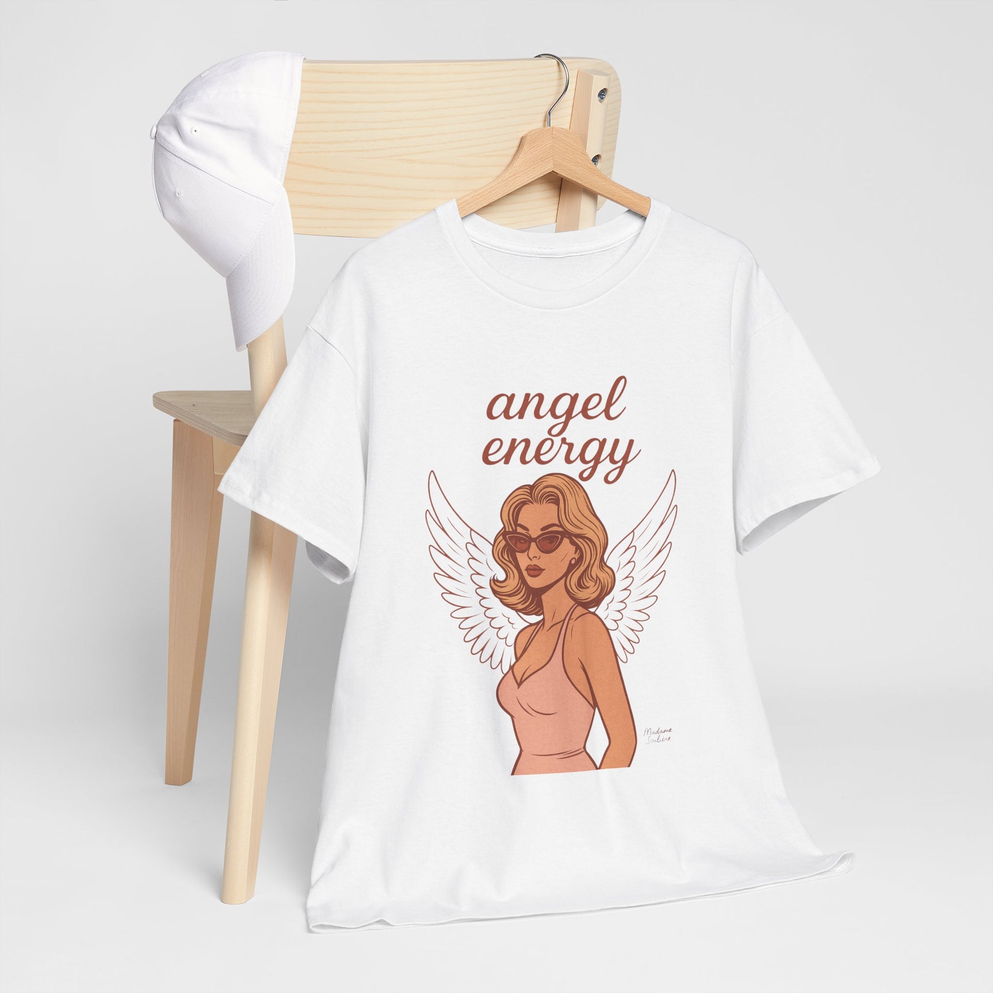 Angel Energy Unisex T-Shirt – Vintage Retro Graphic Tee, Spiritual Pin Up Shirt, Feminine Aesthetic Empowerment Top - Madame Soulière