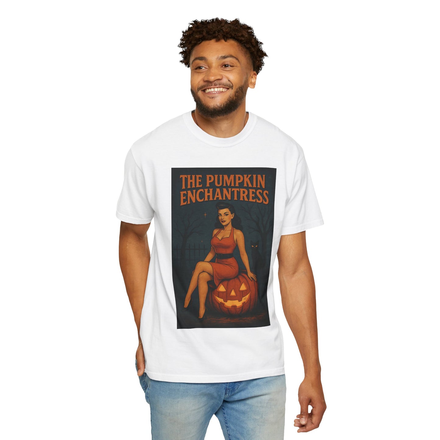 The Pumpkin Enchantress Halloween Unisex T-Shirt – Retro Witch Graphic Tee, Vintage Pumpkin Horror Top, Spooky Unisex Scary Season Shirt - Madame Soulière