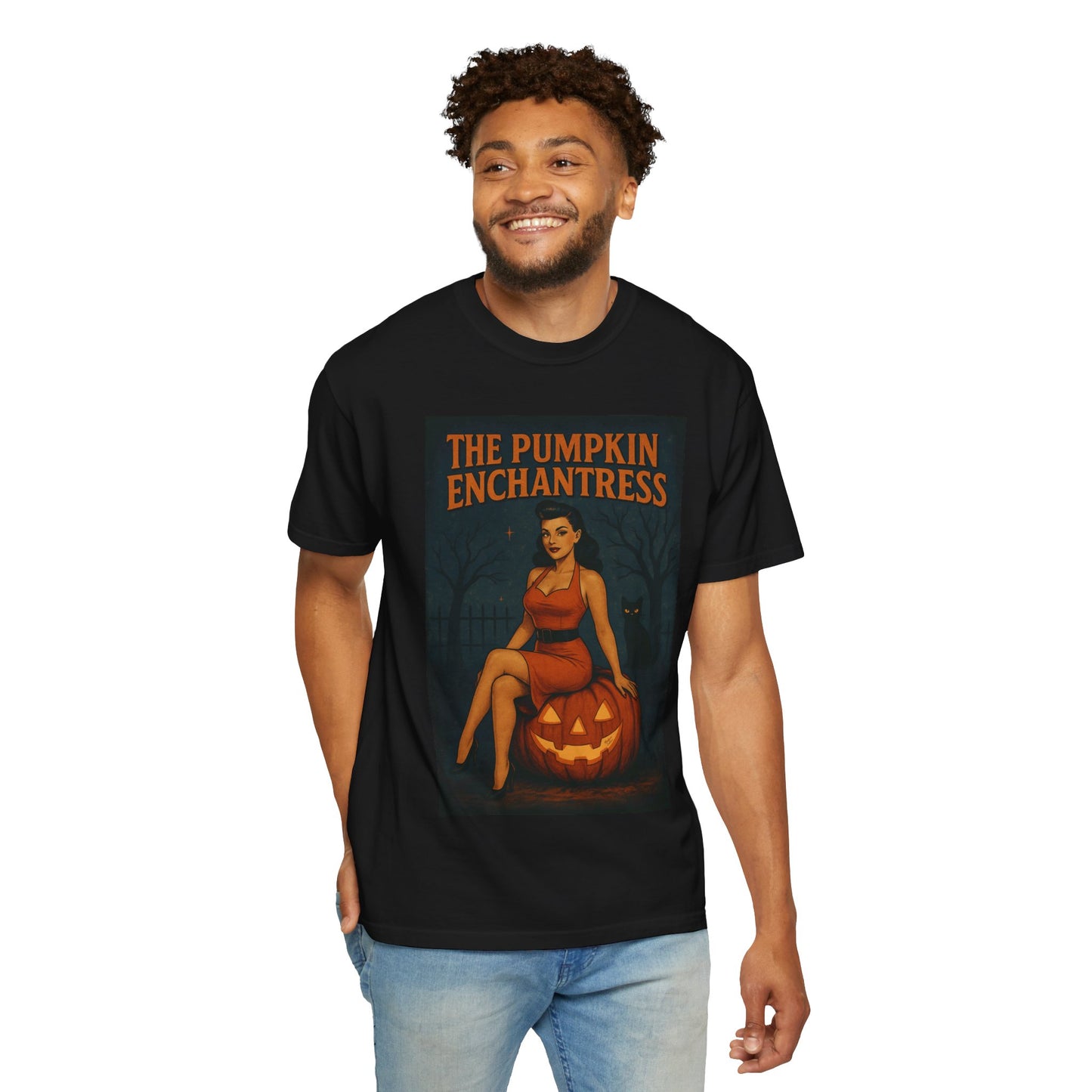 The Pumpkin Enchantress Halloween Unisex T-Shirt – Retro Witch Graphic Tee, Vintage Pumpkin Horror Top, Spooky Unisex Scary Season Shirt - Madame Soulière