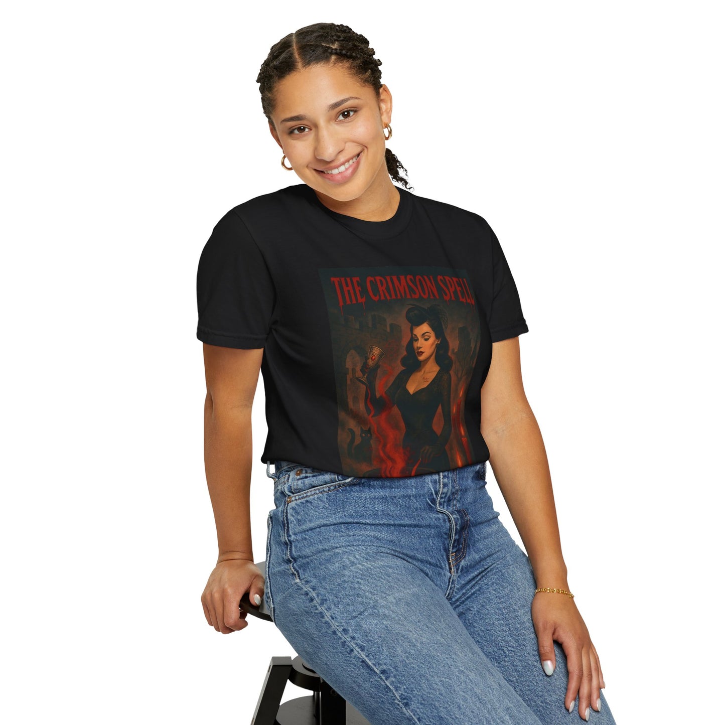 The Crimson Spell Halloween Unisex T-Shirt – Retro Witch Graphic Tee, Vintage Horror Spooky Top,  Scary Season Shirt - Madame Soulière
