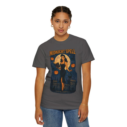 Midnight Spell Halloween Unisex T-Shirt – Retro Witch Graphic Tee, Vintage Spooky Horror Top, Scary Season Shirt - Madame Soulière