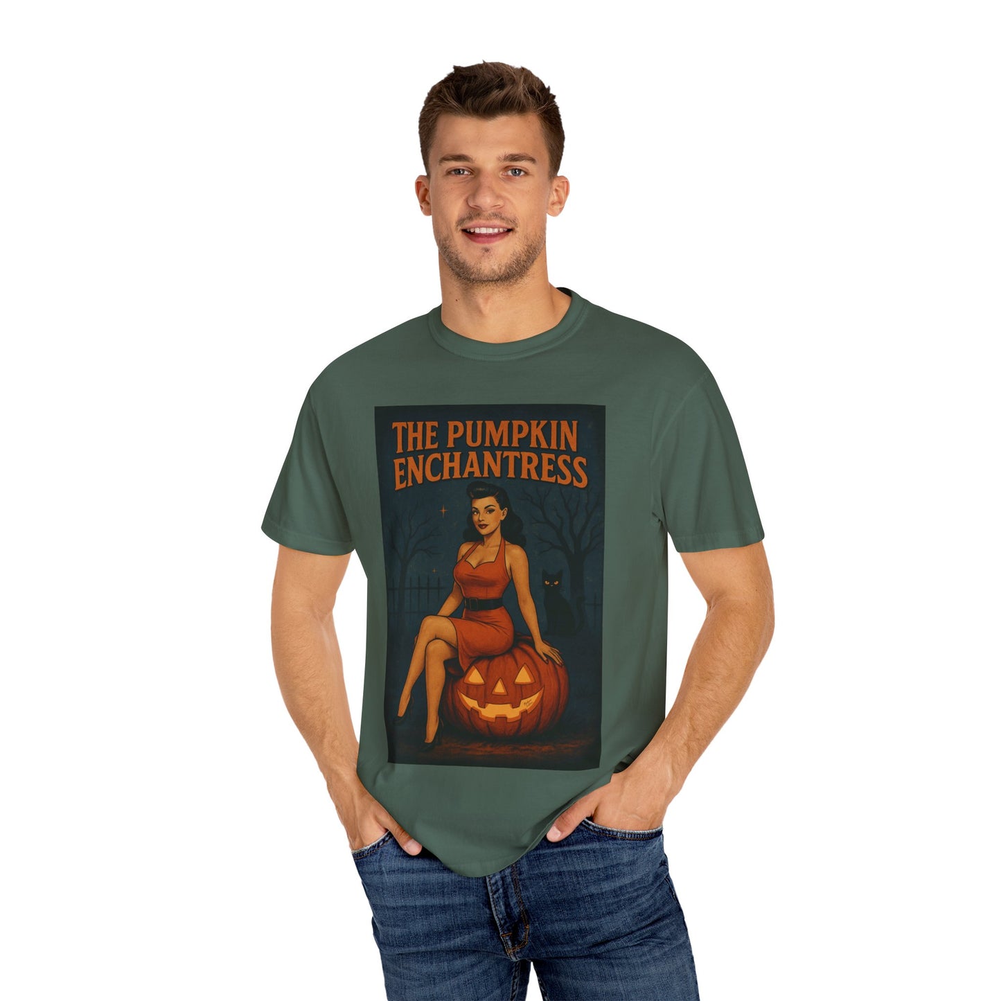 The Pumpkin Enchantress Halloween Unisex T-Shirt – Retro Witch Graphic Tee, Vintage Pumpkin Horror Top, Spooky Unisex Scary Season Shirt - Madame Soulière