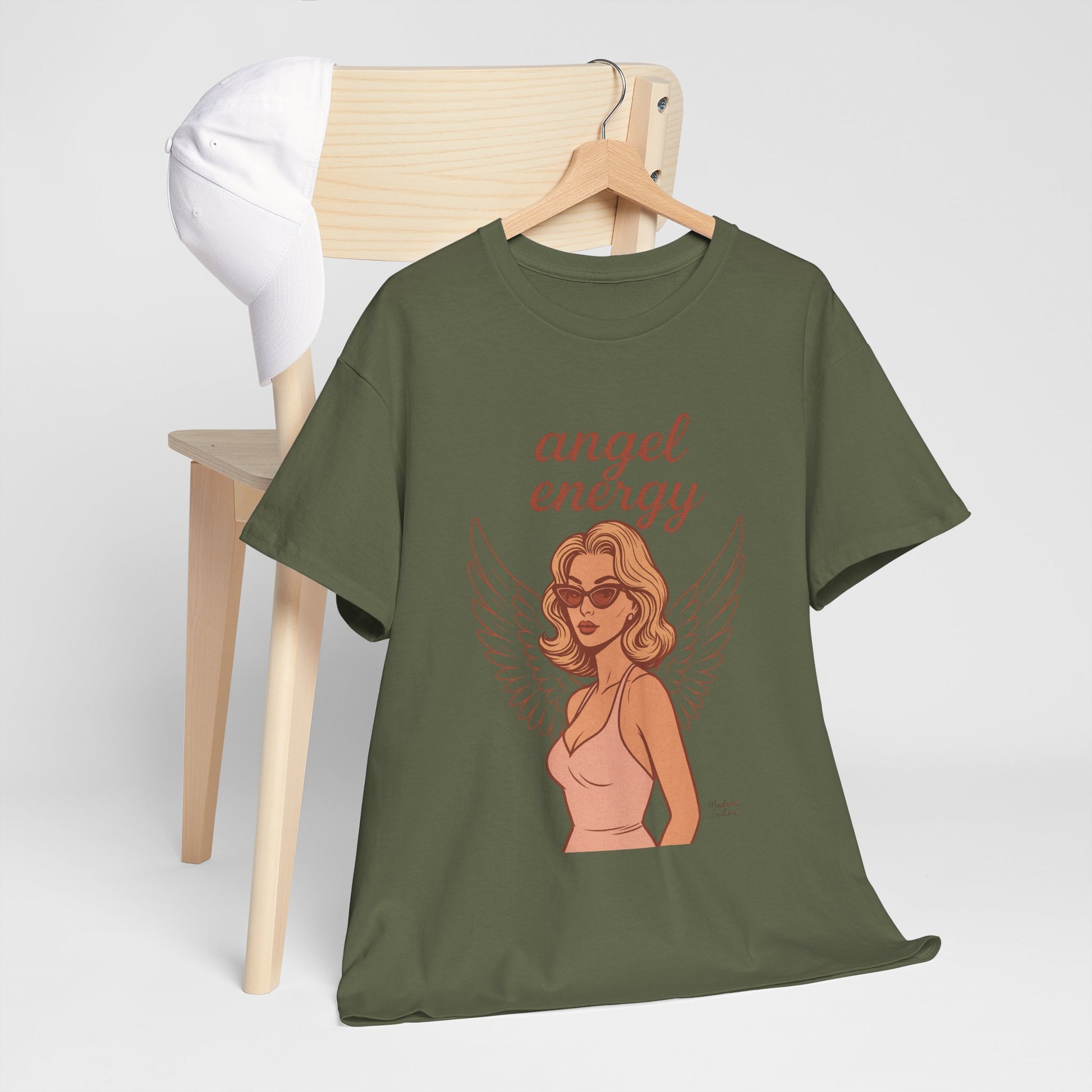 Angel Energy Unisex T-Shirt – Vintage Retro Graphic Tee, Spiritual Pin Up Shirt, Feminine Aesthetic Empowerment Top - Madame Soulière