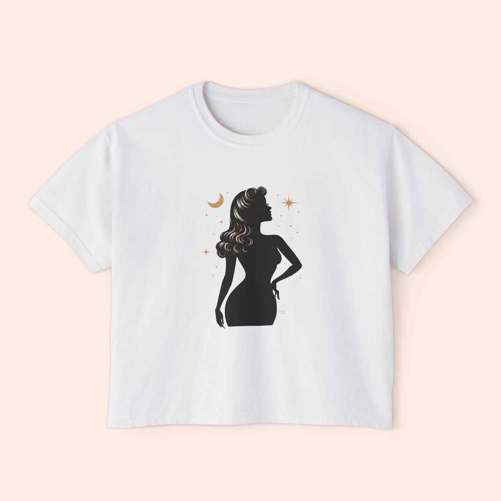 Divine Feminine Silhouette – Retro Celestial Graphic Boxy T-Shirt