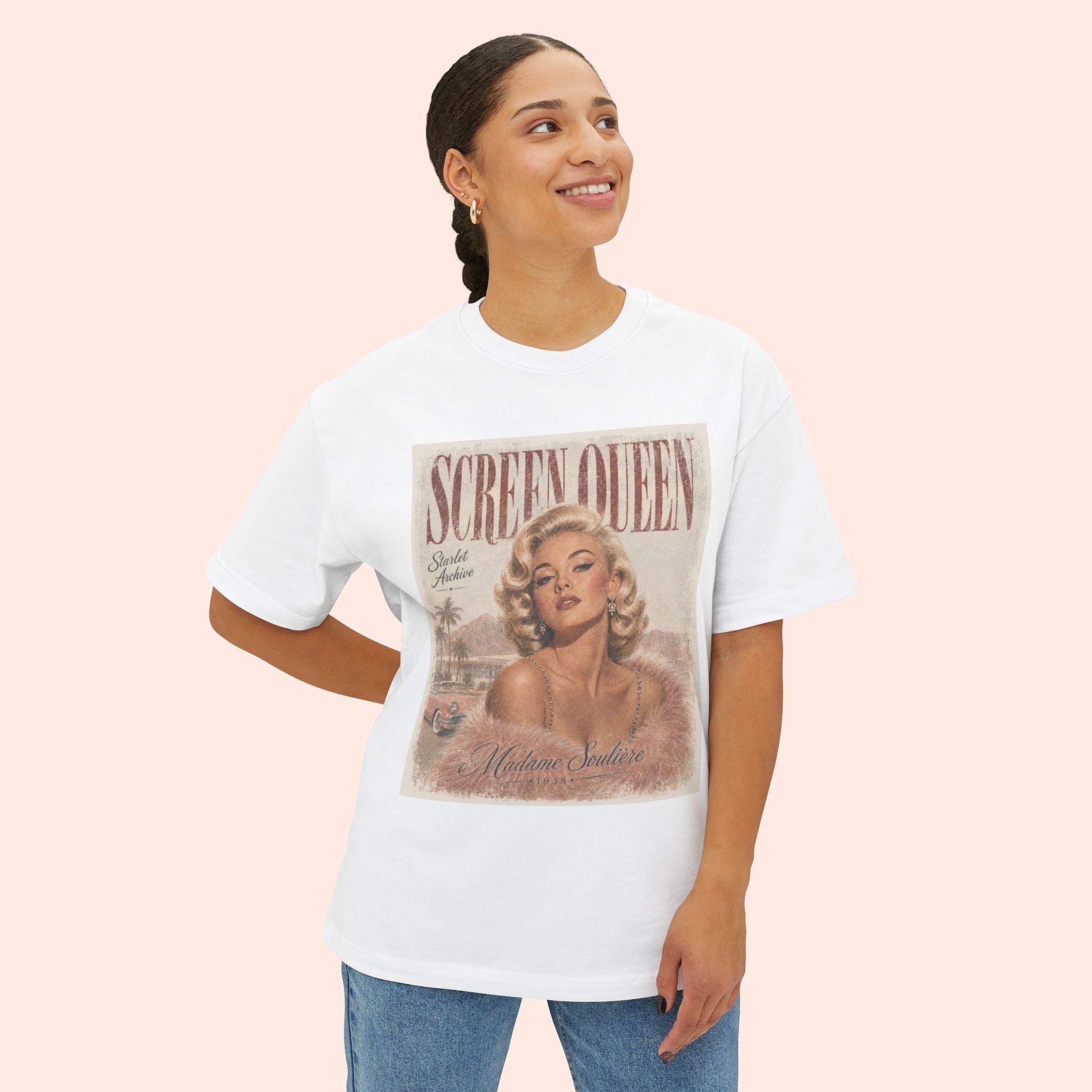 Screen Queen Long Boxy Shirt – Vintage 1950s Palm Springs Graphic Tee