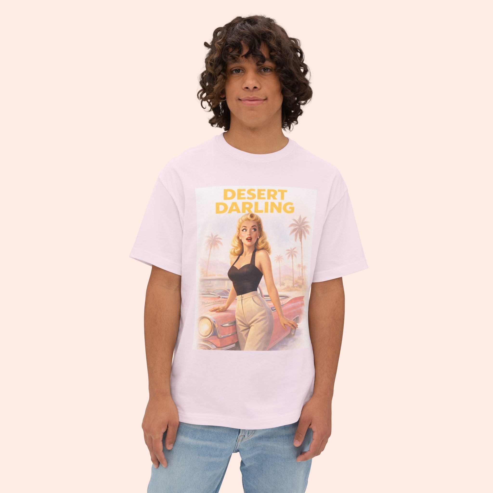 Desert Darling – Retro Pin-Up Graphic Long Boxy T-Shirt
