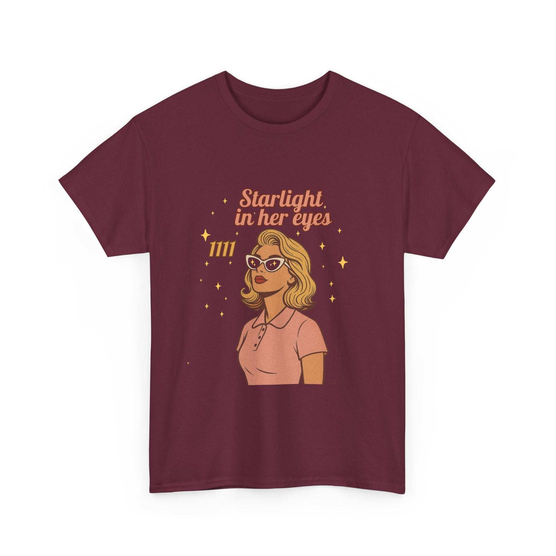 Starlight in Her Eyes – 1111 Angel Number Retro T-Shirt | Unisex Spiritual Vintage Tee - Madame Soulière