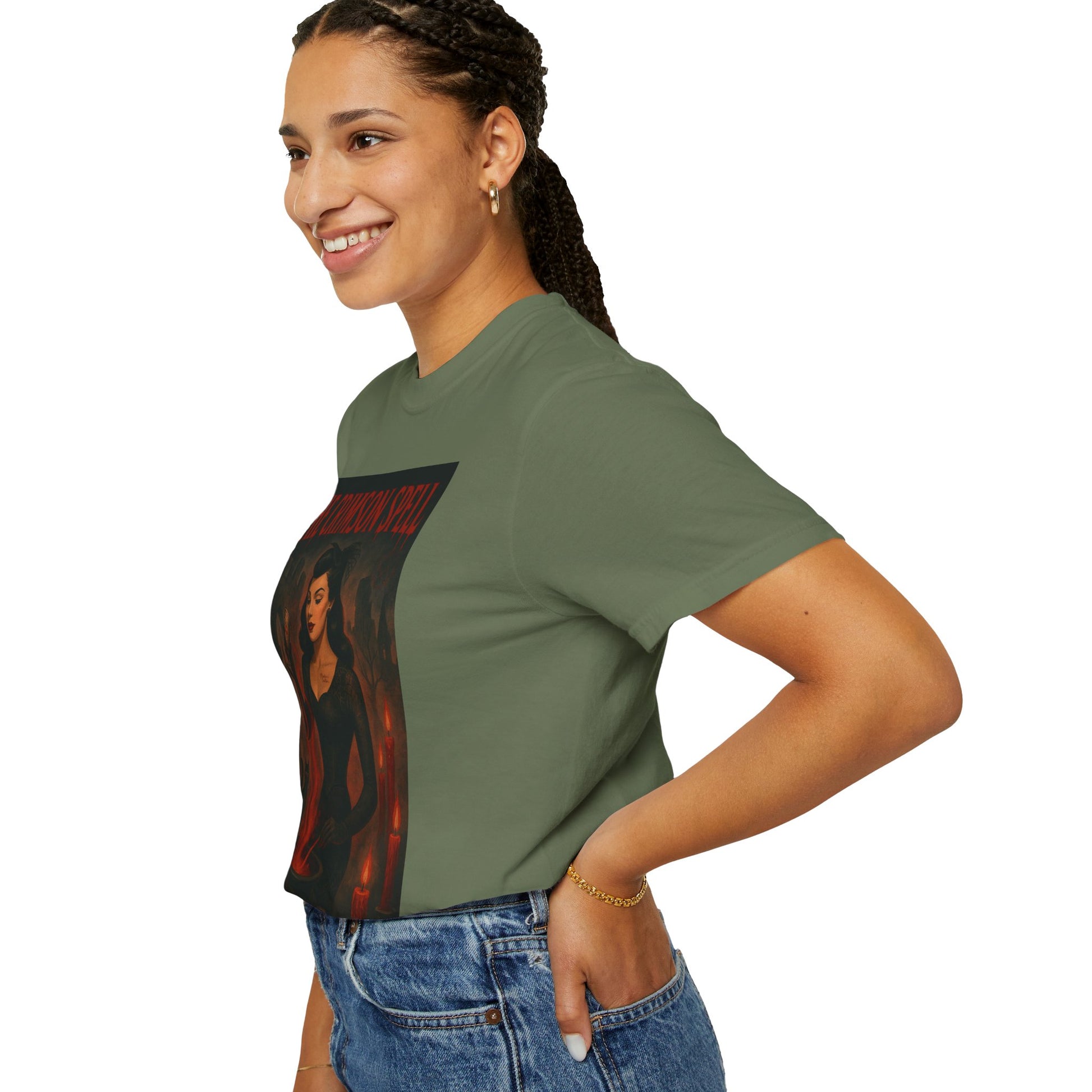 The Crimson Spell Halloween Unisex T-Shirt – Retro Witch Graphic Tee, Vintage Horror Spooky Top,  Scary Season Shirt - Madame Soulière