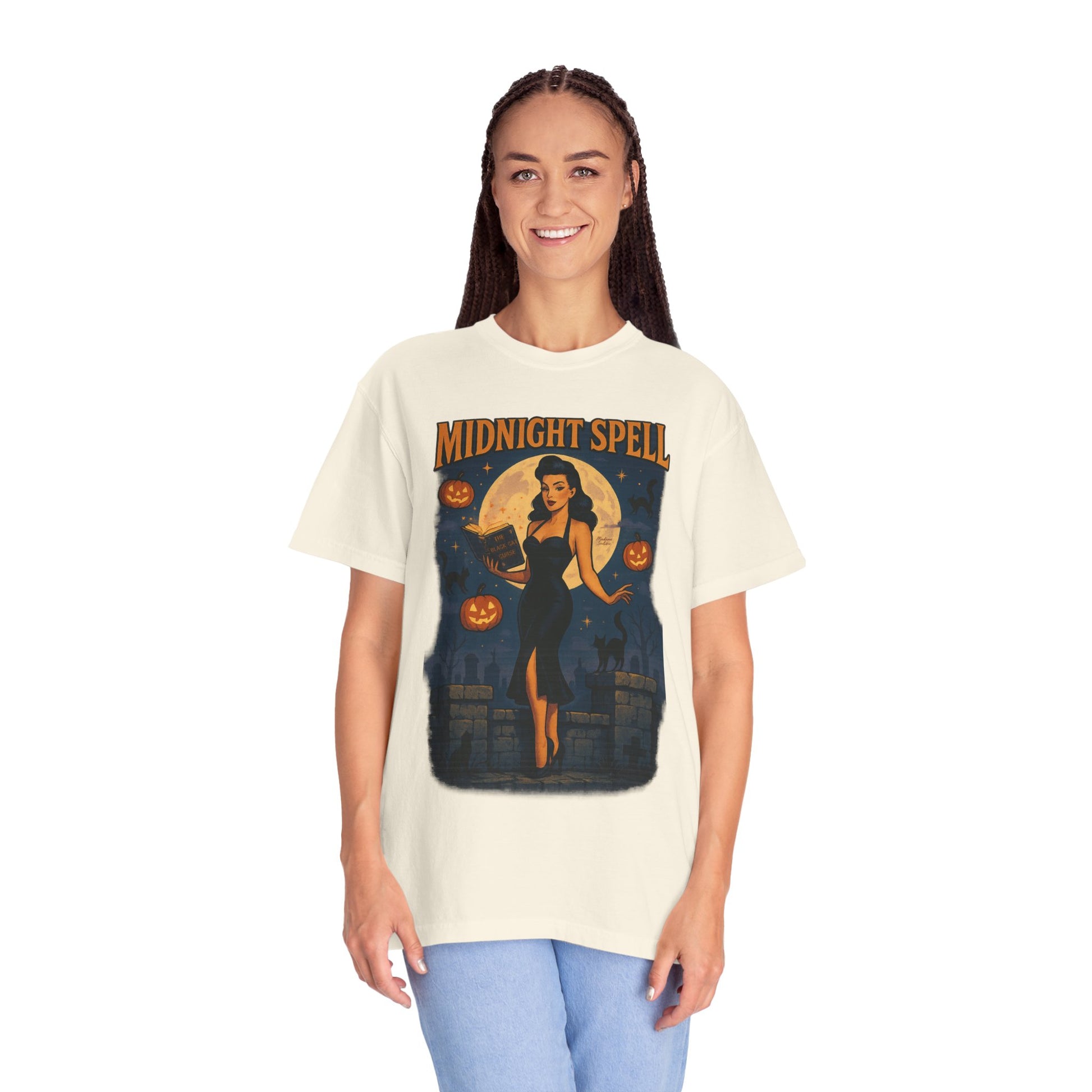 Midnight Spell Halloween Unisex T-Shirt – Retro Witch Graphic Tee, Vintage Spooky Horror Top, Scary Season Shirt - Madame Soulière
