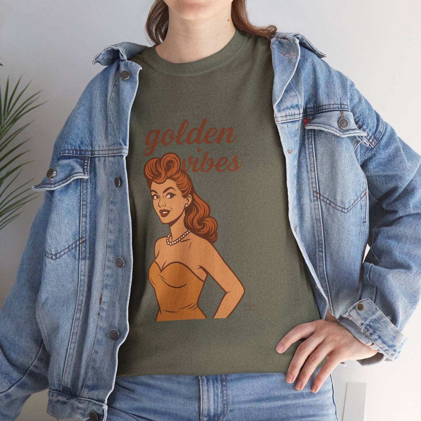Golden Vibes – Retro Pin-Up Graphic Tee | Unisex Vintage Aesthetic T-Shirt - Madame Soulière