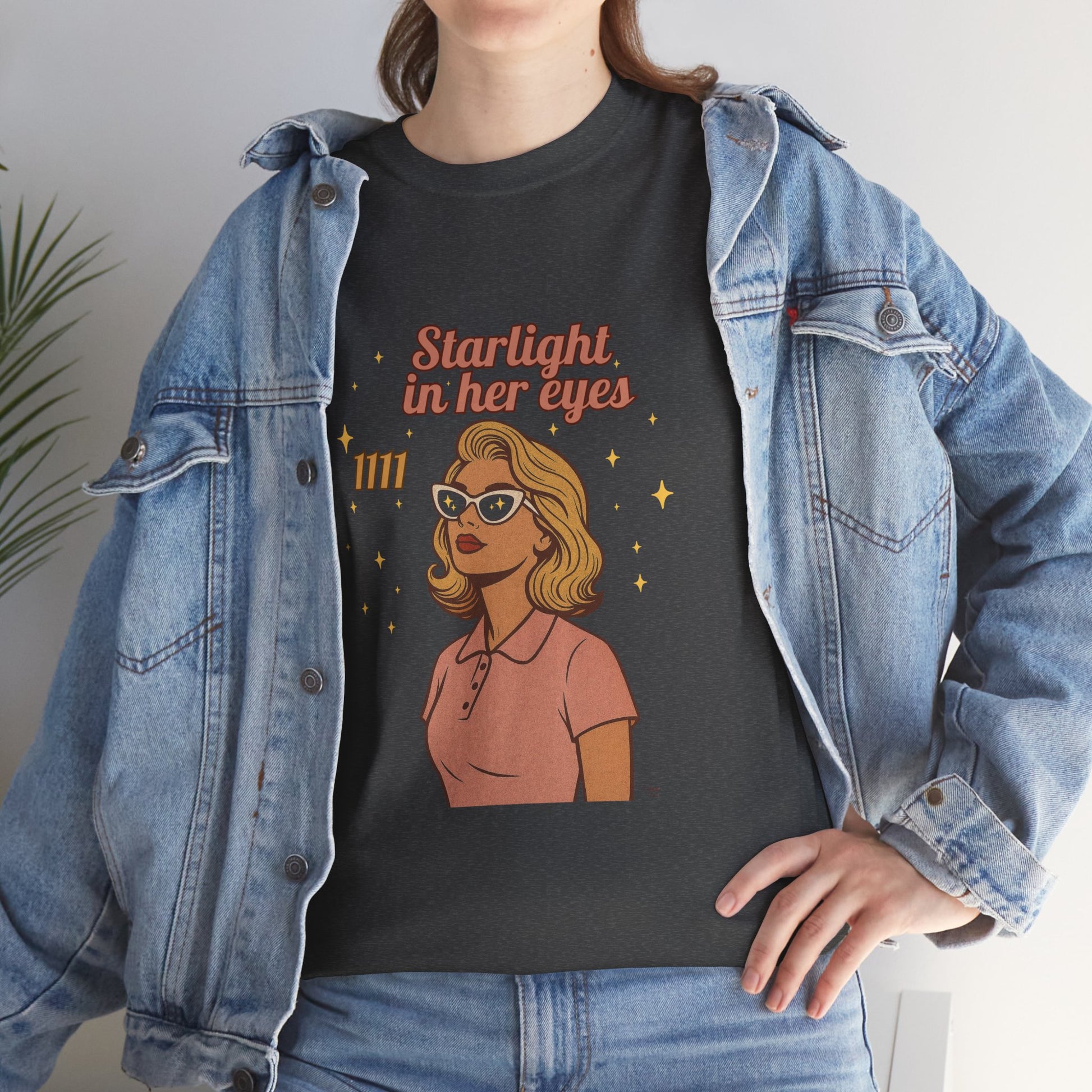 Starlight in Her Eyes – 1111 Angel Number Retro T-Shirt | Unisex Spiritual Vintage Tee - Madame Soulière