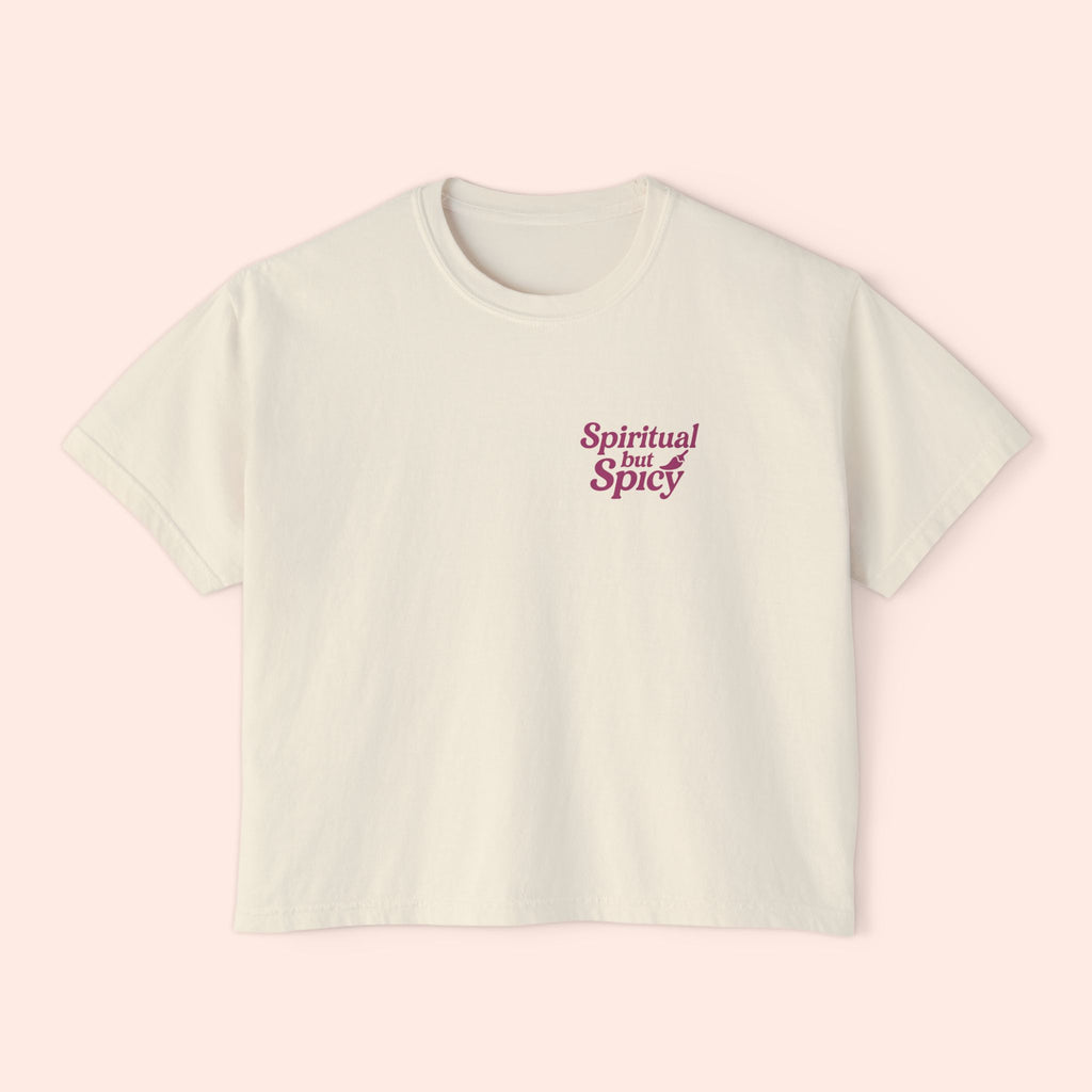 Spiritual but Spicy – Retro Mini Print Boxy T-Shirt